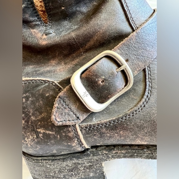 $278 FRYE VERONICA BOOT Antiqued Black Brown Combat Moto Leather Boots 9.5 - Picture 8 of 14